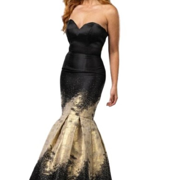 Terani Couture Dresses & Skirts - NWT Terani Couture 251P0177 Mikado Evening Dress Black Gold Size 12